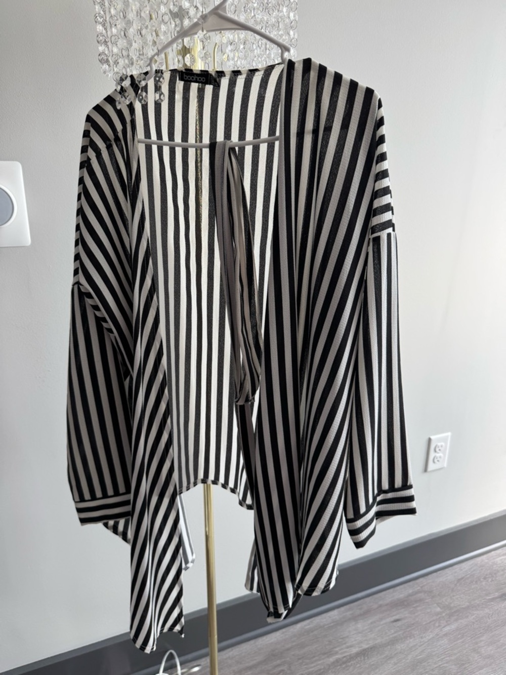 boohoo Black & White Striped Open Drape Cape